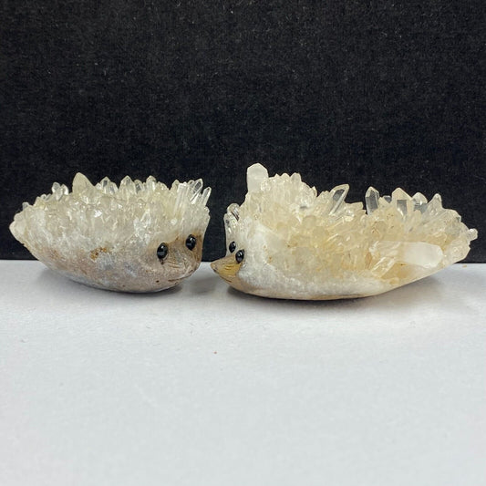 Unusual Stone Hedgehog with Quartz Crystals, 34mm Tall, 93g (Orange, White, Clear)