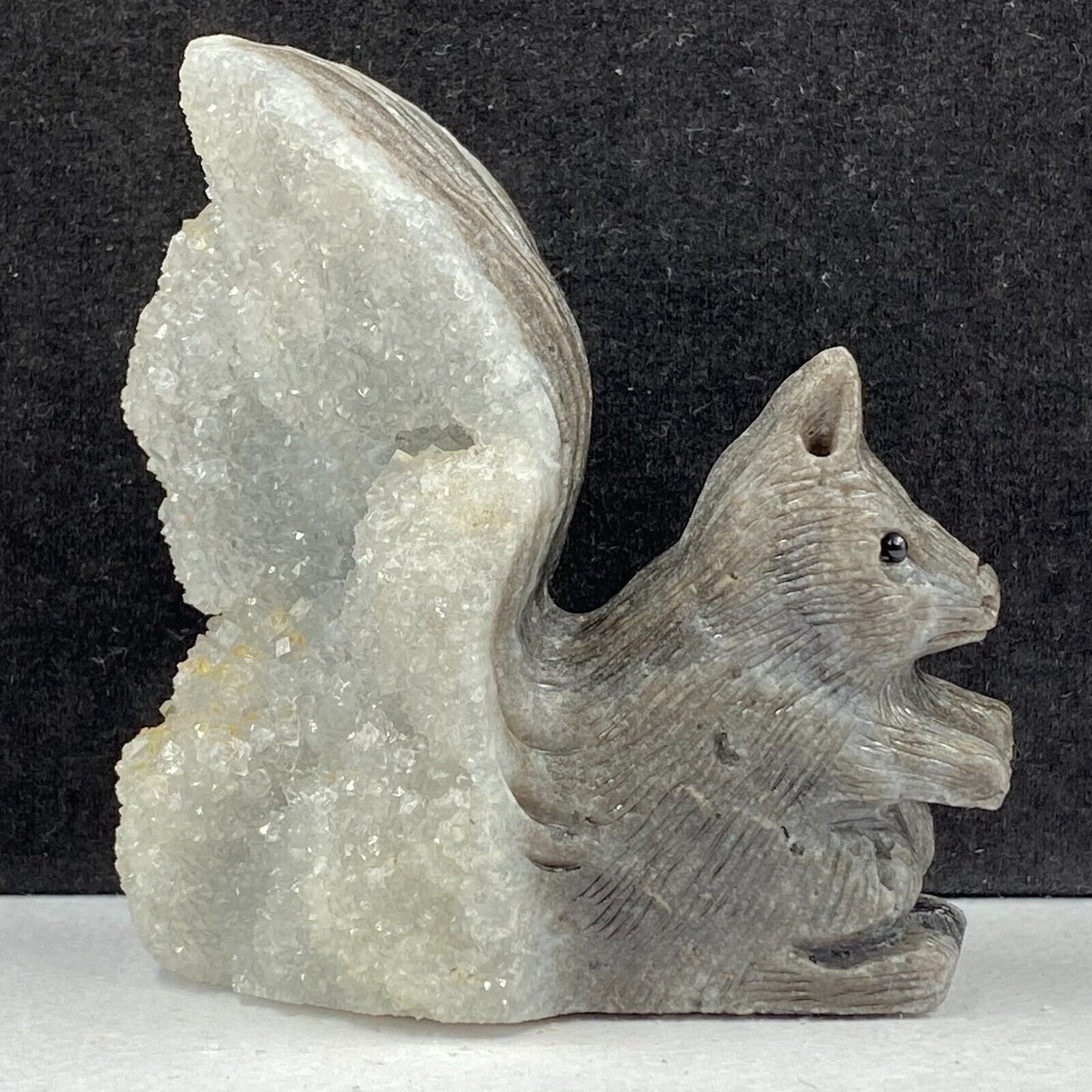 Precious Stone Squirrel with Apophyllite Crystals, 75mm Tall, 202g (Clear, White, Grown)