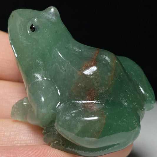 Rare Green Aventurine Big Frog, 32mm Tall, 63g (Green, Red)