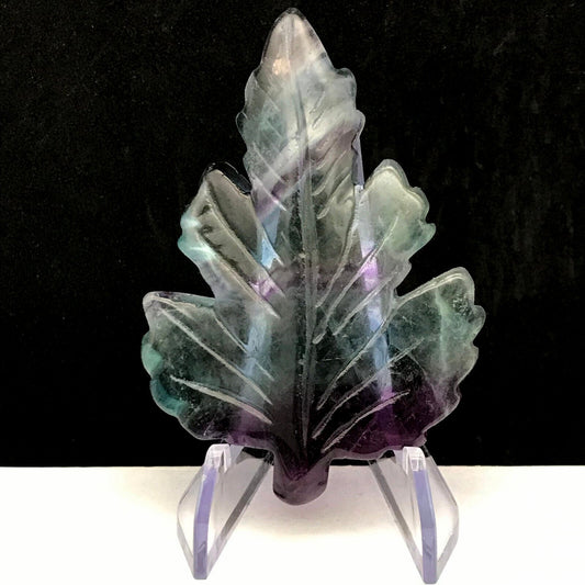 Unusual Fluorite Leaf with Solid Crystals, 79mm Tall, 64g (Green, Purple, Clear)