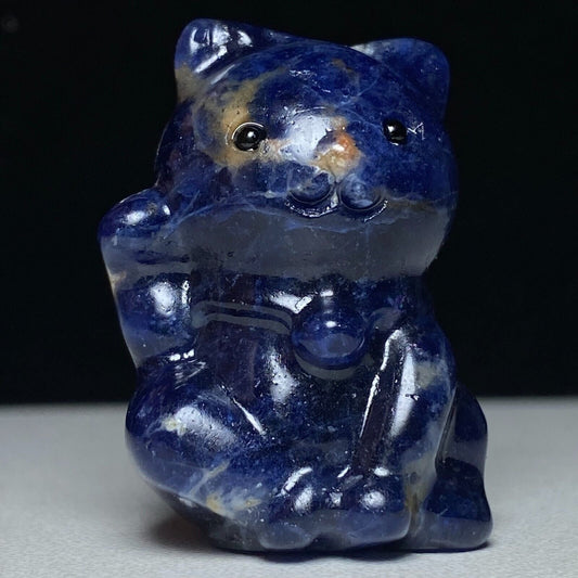 Rare Stone Lucky Cat, 36mm Tall, 30g (Blue)