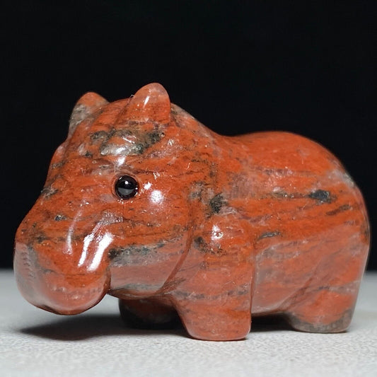 Unusual Red Seseme Jasper Hippo, 23mm Tall, 28g (Red)