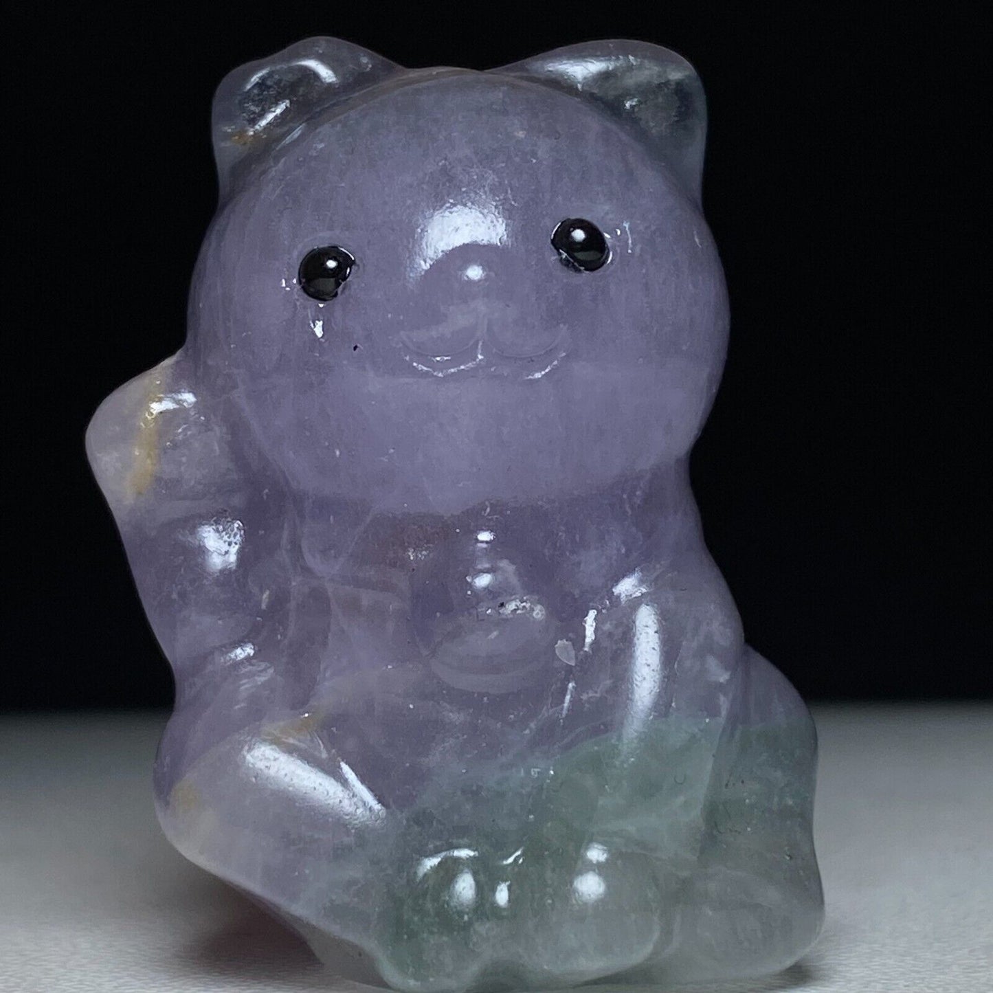 Rare Fluorite Lucky Cat with Solid Crystals, 36mm Tall, 30g (Purple, Green)