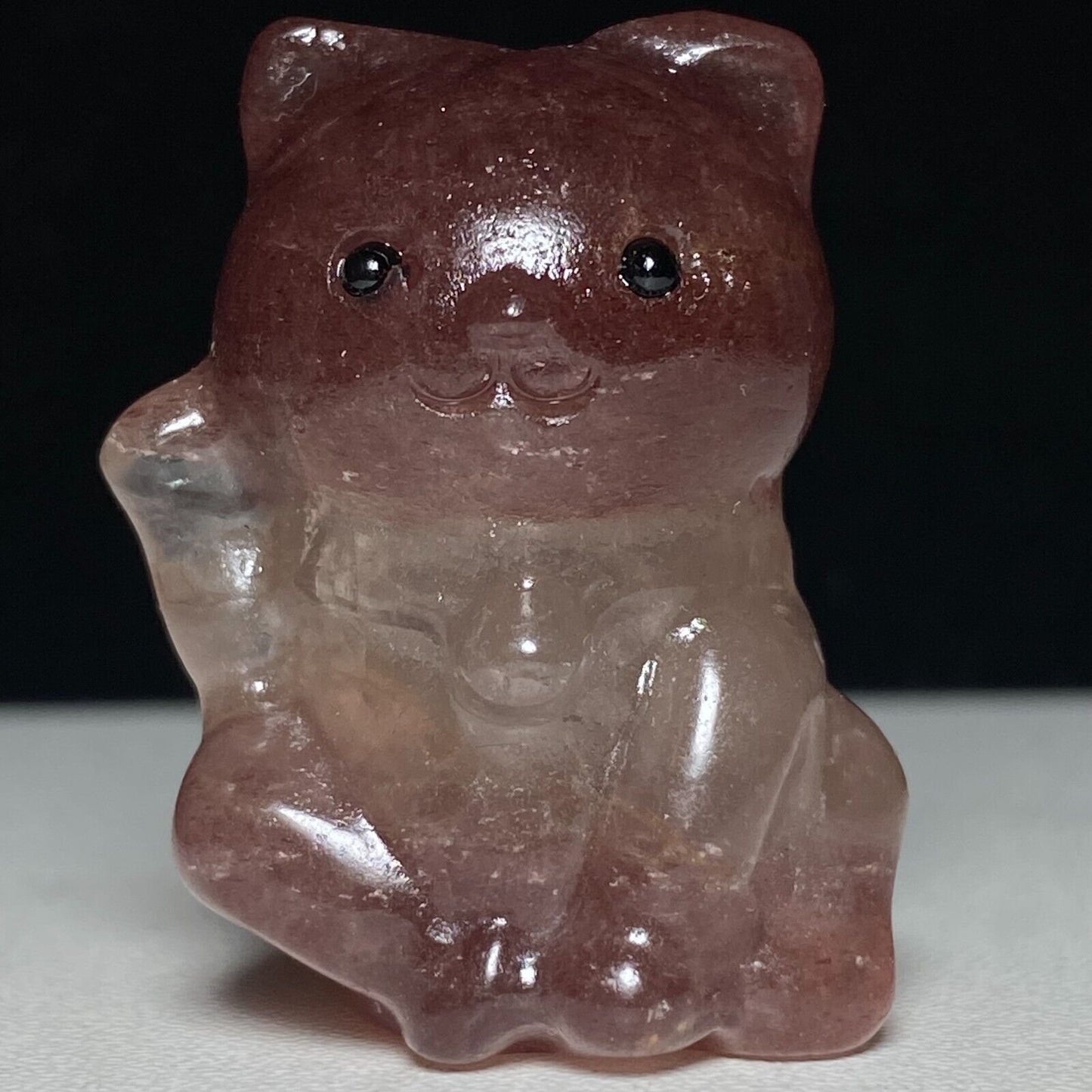 Rare Strawberry Quartz Lucky Cat, 36mm Tall, 30g