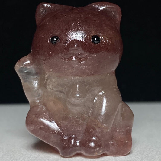 Rare Strawberry Quartz Lucky Cat, 36mm Tall, 30g