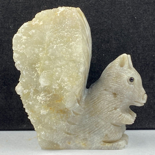 Unusual Sphalerite Squirrel with Druzy Quartz Crystals, 66mm Tall, 170g (Yellow, Gray, Clear)