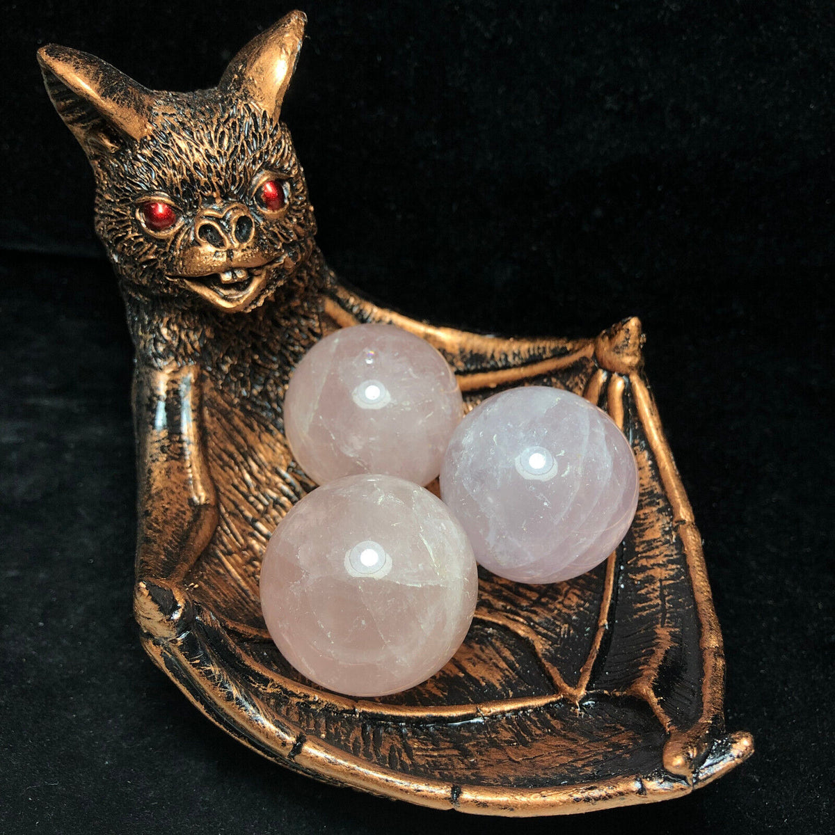 Unusual Resin Bat with Rose Quartz Crystals, 85mm Tall, 350g (Gold, Pink, Yellow)