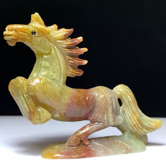 Stunning Amazonite Horse with Geodic Quartz Crystals, 83mm Tall, 113g (Red, Yellow, Orange)