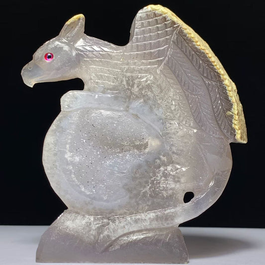 Stunning Agate Gryphon with Quartz Crystals, 235g (Purple, Clear, Yellow)