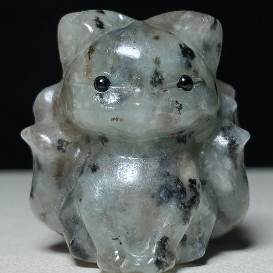 Unusual Kiwi Jasper Sit Kitsune, 32mm Tall, 36g (Blue, White, Green)