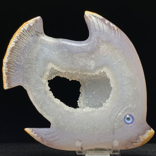 Stunning Agate Fish with Quartz Crystals, 121mm Tall, 192g (Purple, Clear, Yellow)