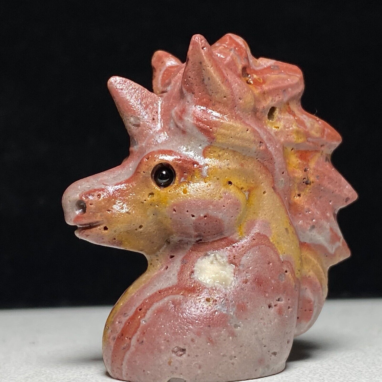 Unusual Mookaite Jasper Unicorn, 42mm Tall, 27g (Red, Orange, Yellow)