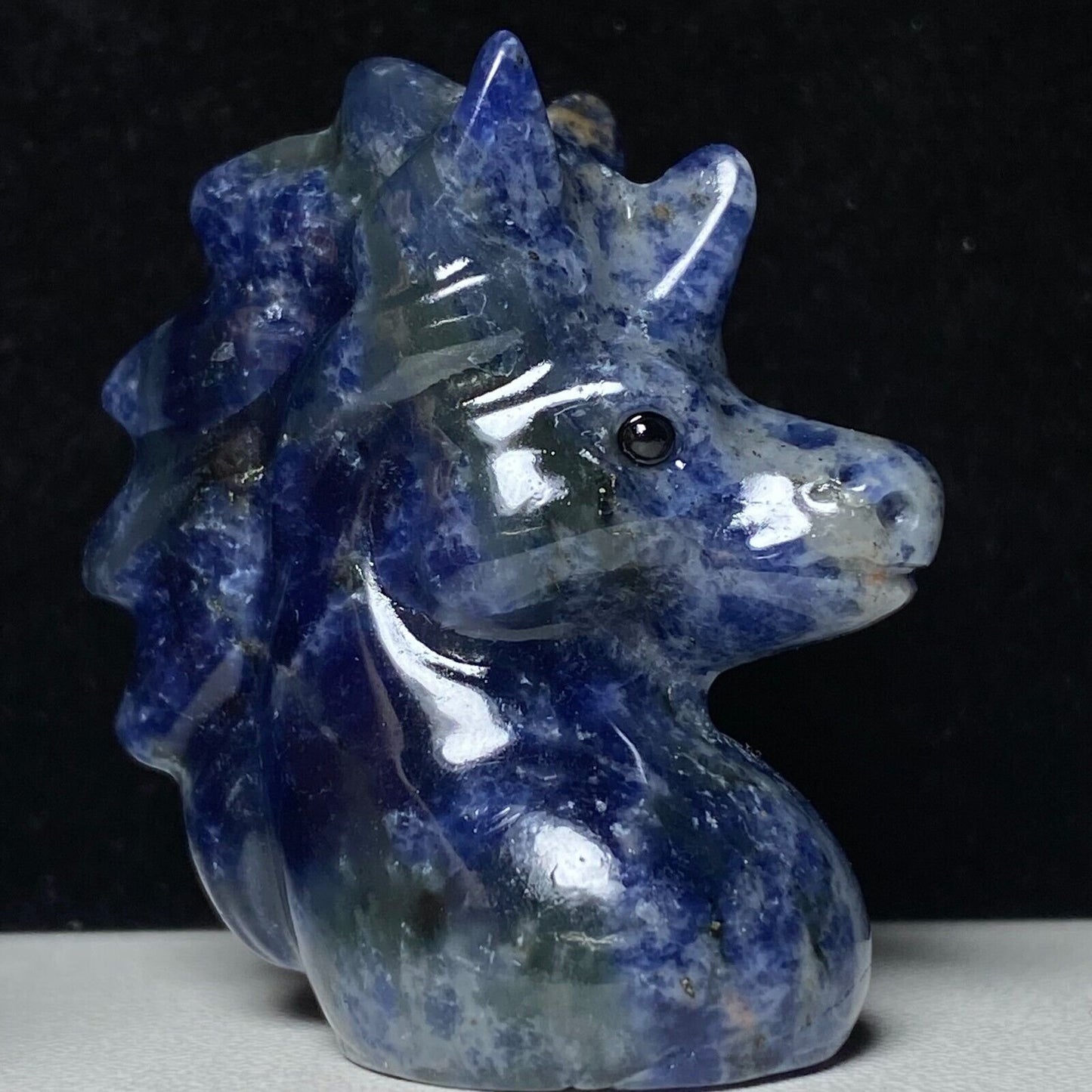 Rare Stone Unicorn, 42mm Tall, 27g (Blue, Black, White)