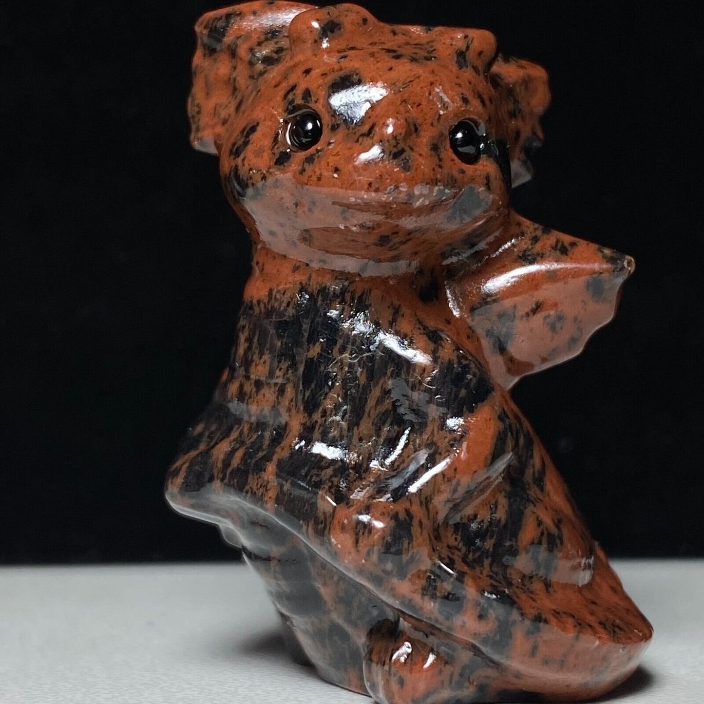 Unusual Mahogany Obsidian Dragon Whelp, 40mm Tall, 32g (Red)