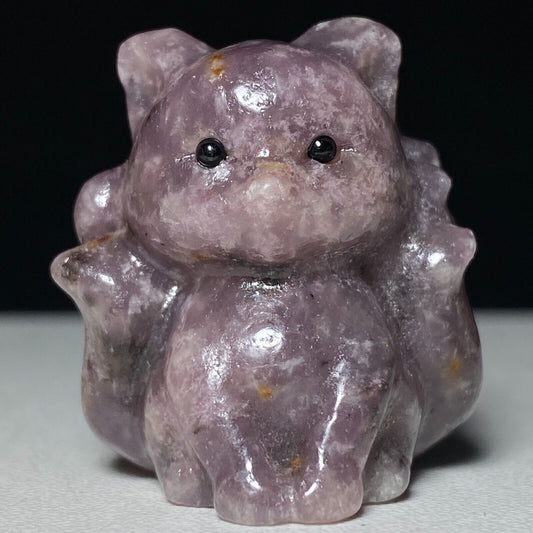 Unusual Lepidolite Sit Kitsune, 32mm Tall, 37g (Purple, Red)