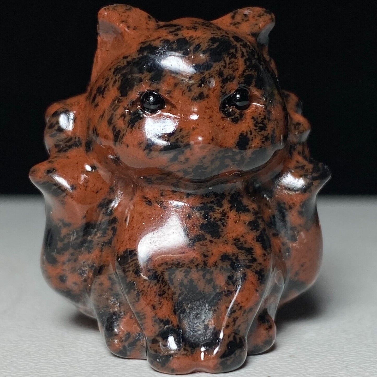 Unusual Mahogany Obsidian Sit Kitsune, 32mm Tall, 37g