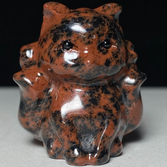 Unusual Mahogany Obsidian Sit Kitsune, 32mm Tall, 37g