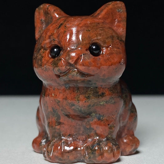 Unusual Red Seseme Jasper Front Cat, 38mm Tall, 30g