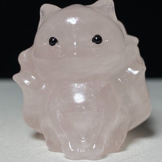 Rare Quartz Sit Kitsune, 32mm Tall, 37g (White, pink)