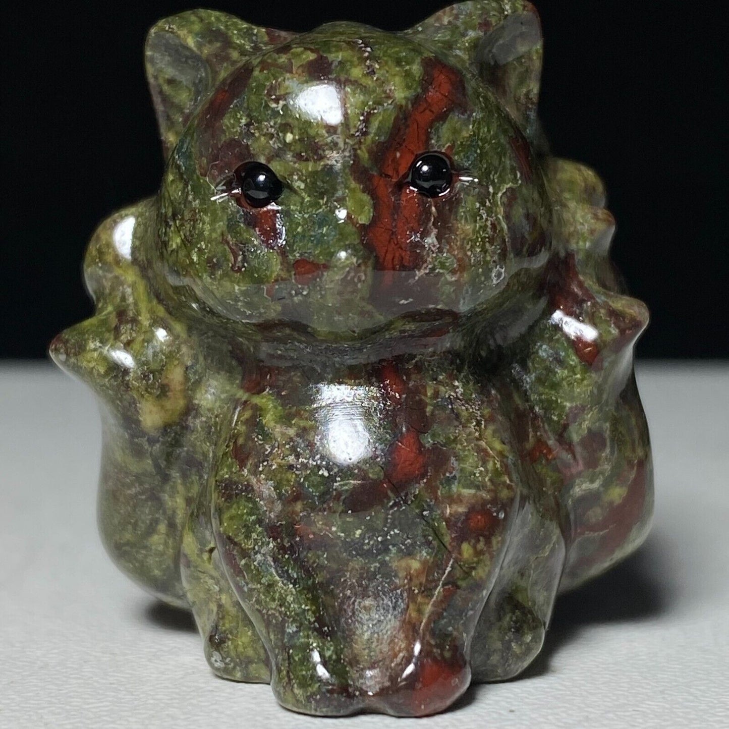 Unusual Bloodstone Sit Kitsune, 32mm Tall, 37g