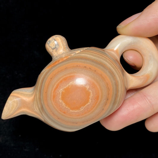 Rare Banded Jasper Teapot, 52mm Tall, 116g (Orange, Red, Brown)