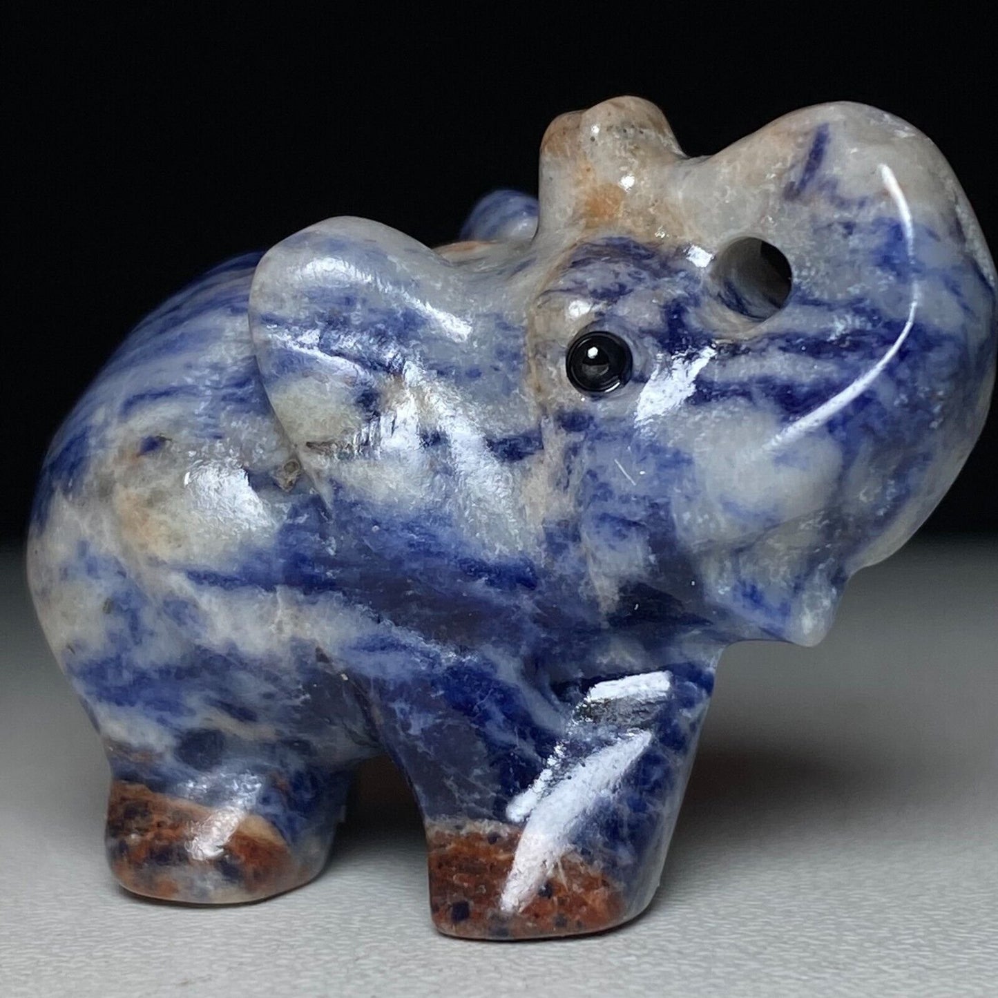 Rare Stone Elephant, 32mm Tall, 26g (Blue, White, Brown)