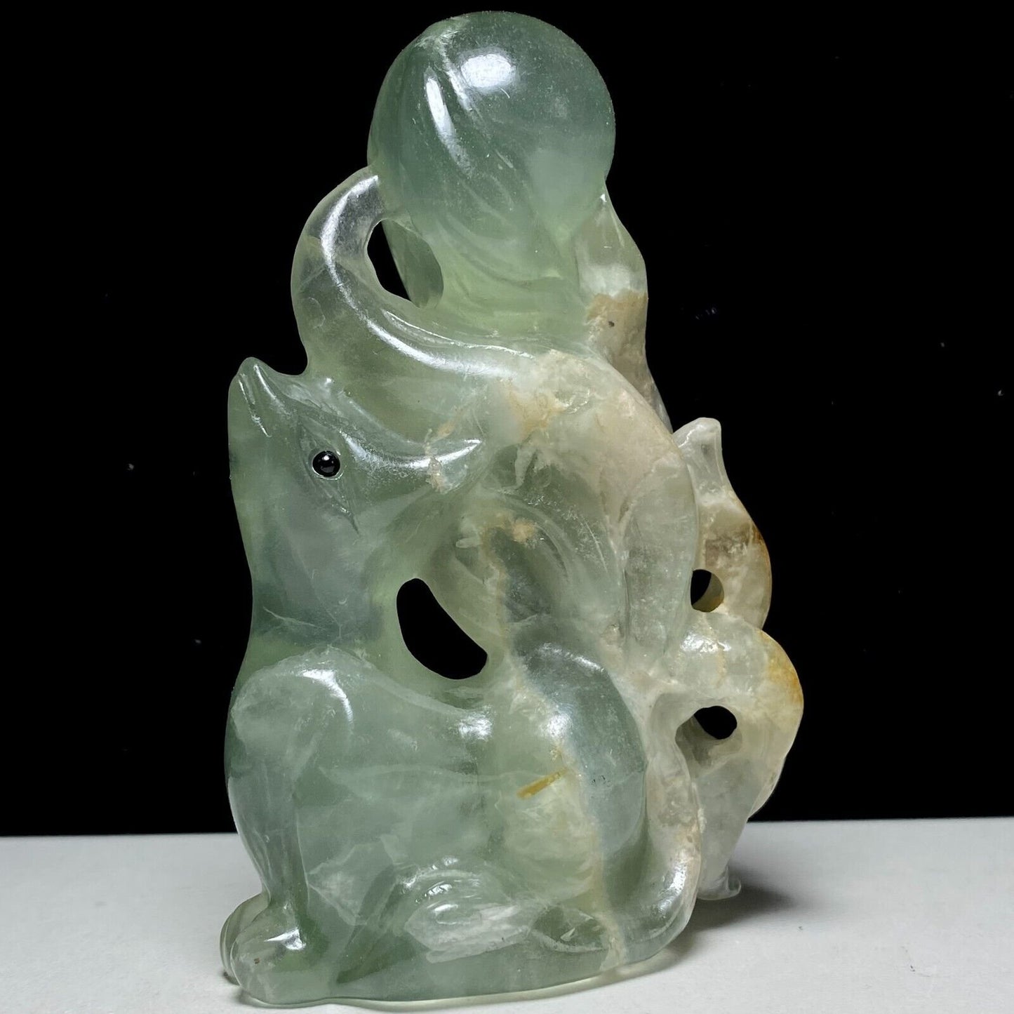 Rare Fluorite Kitsune with Solid Crystals, 88mm Tall, 190g (Green, Clear, White, Yellow)