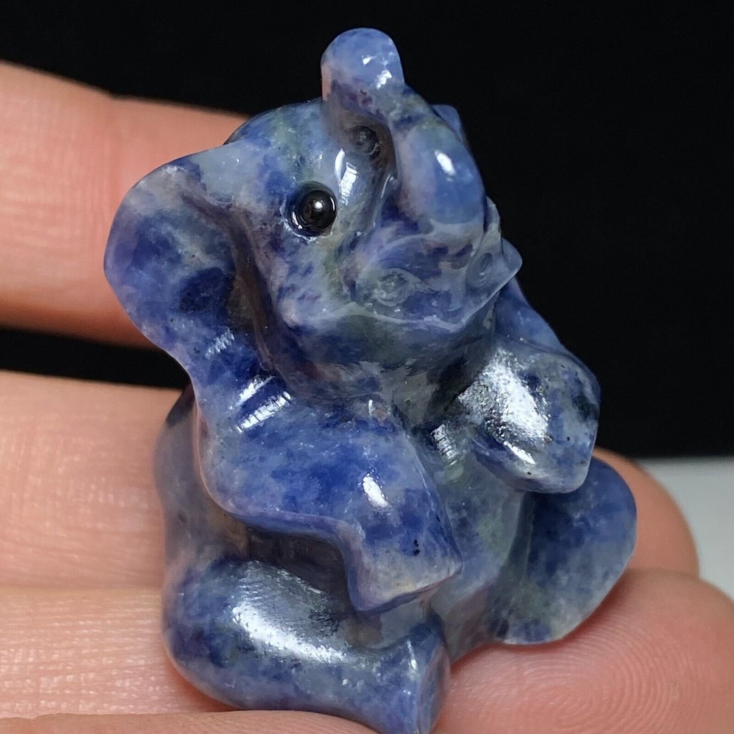 Rare Sodalite Elephant, 35mm Tall, 30g (Blue, Black)