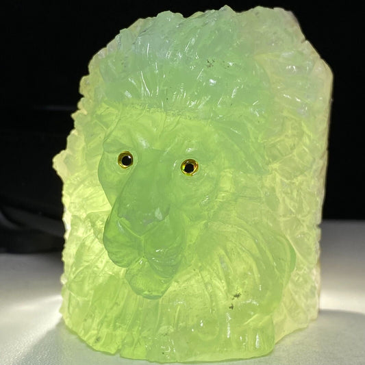 Stunning Fluorite Lion with Solid Crystals, 66mm Tall, 379g (Green, Clear, White)