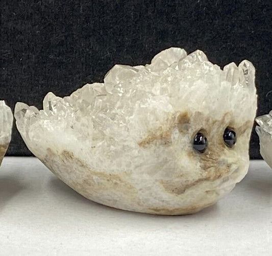 Unusual Stone Hedgehog with Quartz Crystals, 31mm Tall, 66g (Clear, White, Brown)