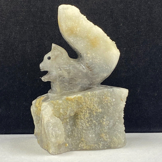 Unusual Sphalerite Squirrel with Druzy Quartz Crystals, 90mm Tall, 246g (Yellow, White)