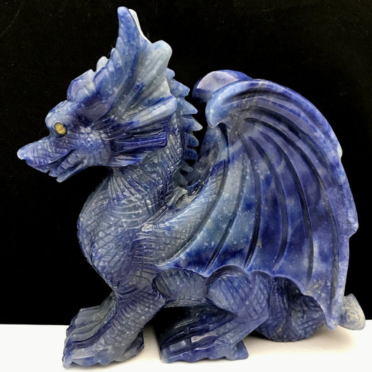 Precious Sodalite Dragon, 130mm Tall, 614g (Blue, Gray)