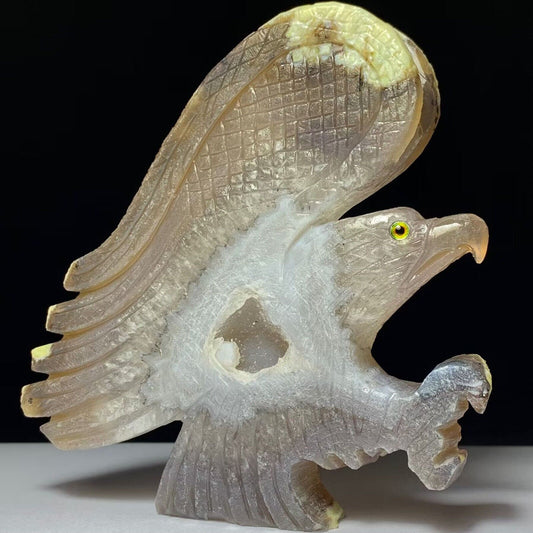 Stunning Agate Eagle with Solid Crystals, 119mm Tall, 250g (Purple, Clear, Yellow)