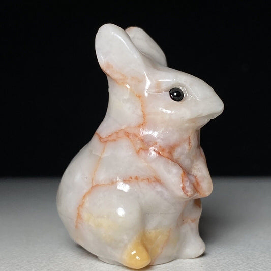 Common Red Vein Jasper Rabbit, 36mm Tall, 23g (White, Red, Pink)