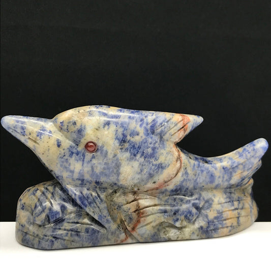 Rare Sodalite Dolphin, 58mm Tall, 259g (Blue, Yellow, Gray)