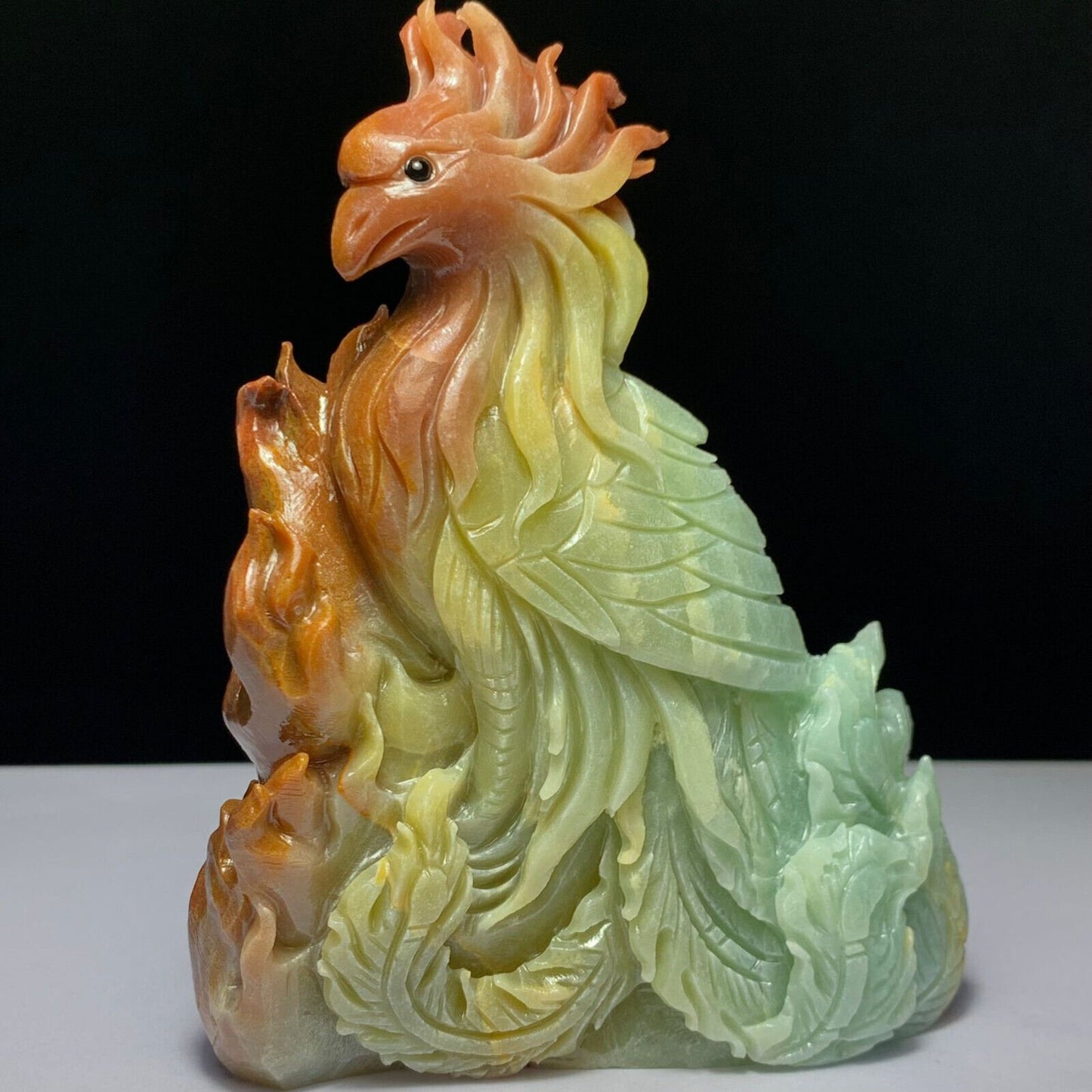 Legendary Amazonite Phoenix, 131mm Tall, 427g (Red, Orange, Yellow, Green, Blue)