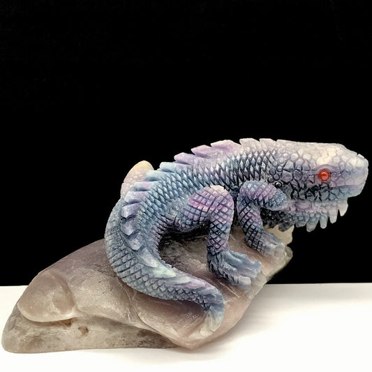 Precious Fluorite Lizard, 56mm Tall, 486g (Purple, Blue, Tan)