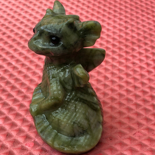 Unusual Stone Dragon with Serpentine Crystals, 85mm Tall, 175g (Green, Yellow)