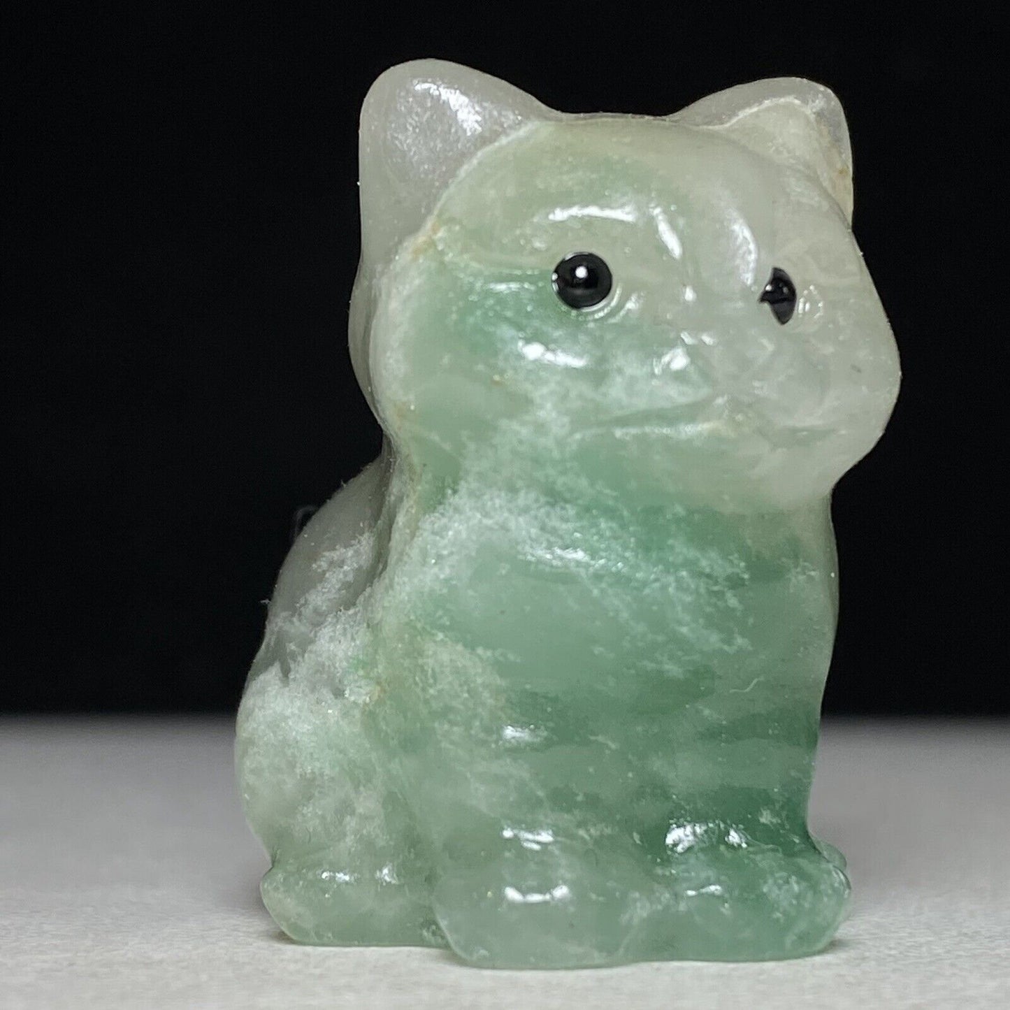 Rare Green Aventurine Front Cat, 34mm Tall, 34g (Green, White)