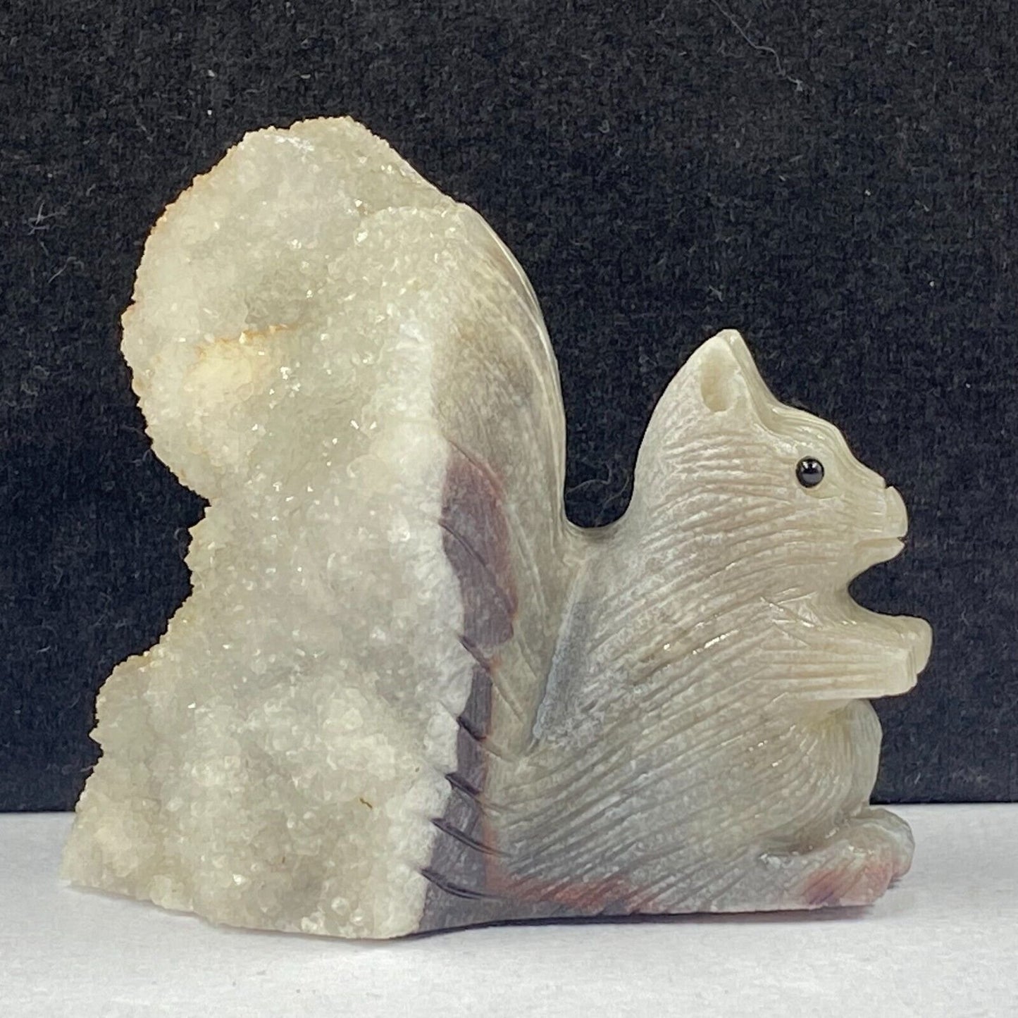 Unusual Sphalerite Squirrel with Druzy Quartz Crystals, 58mm Tall, 161g (White, Gray)