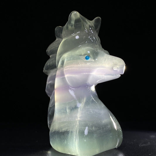 Unusual Fluorite Horse with Solid Crystals, 68mm Tall, 114g (Green, Purple, Clear)