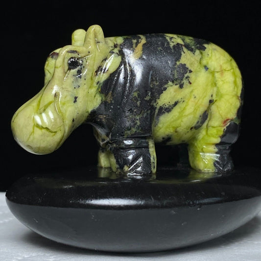 Rare Stone Hippo, 41mm Tall, 85g (Yellow, Green, Black)