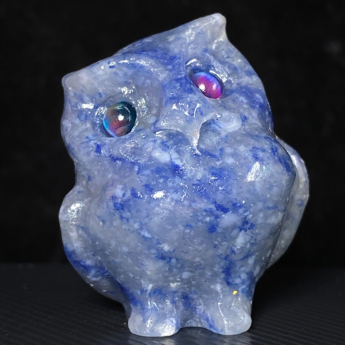 Rare Aventurine Owl, 36mm Tall, 40g (Blue)
