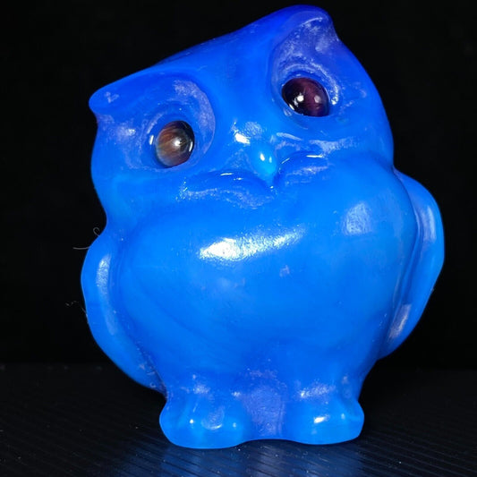 Unusual Glass Owl with Solid Crystals, 36mm Tall, 40g (Blue)