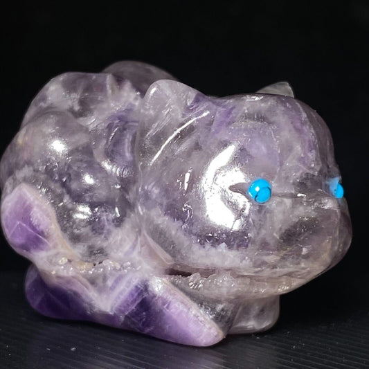 Rare Amethyst Crouch Kitsune, 28mm Tall, 32g (Purple, Clear)