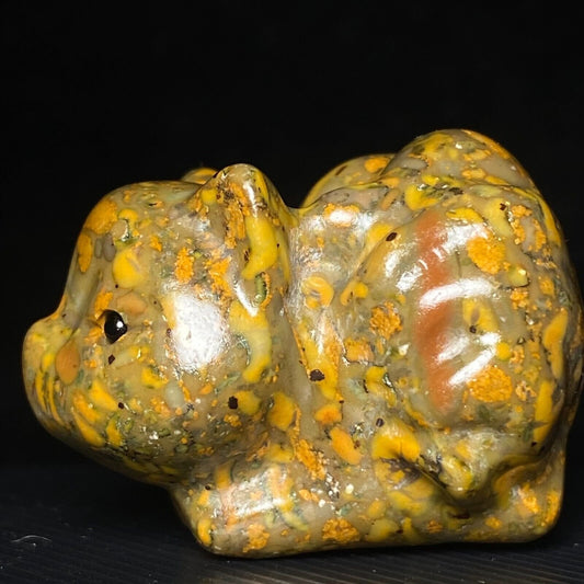 Rare Bamboo Leaf Jasper Crouch Kitsune, 28mm Tall, 32g