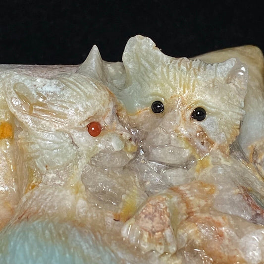Rare Amazonite Cat, 47mm Tall, 375g (Cream, White, Brown)