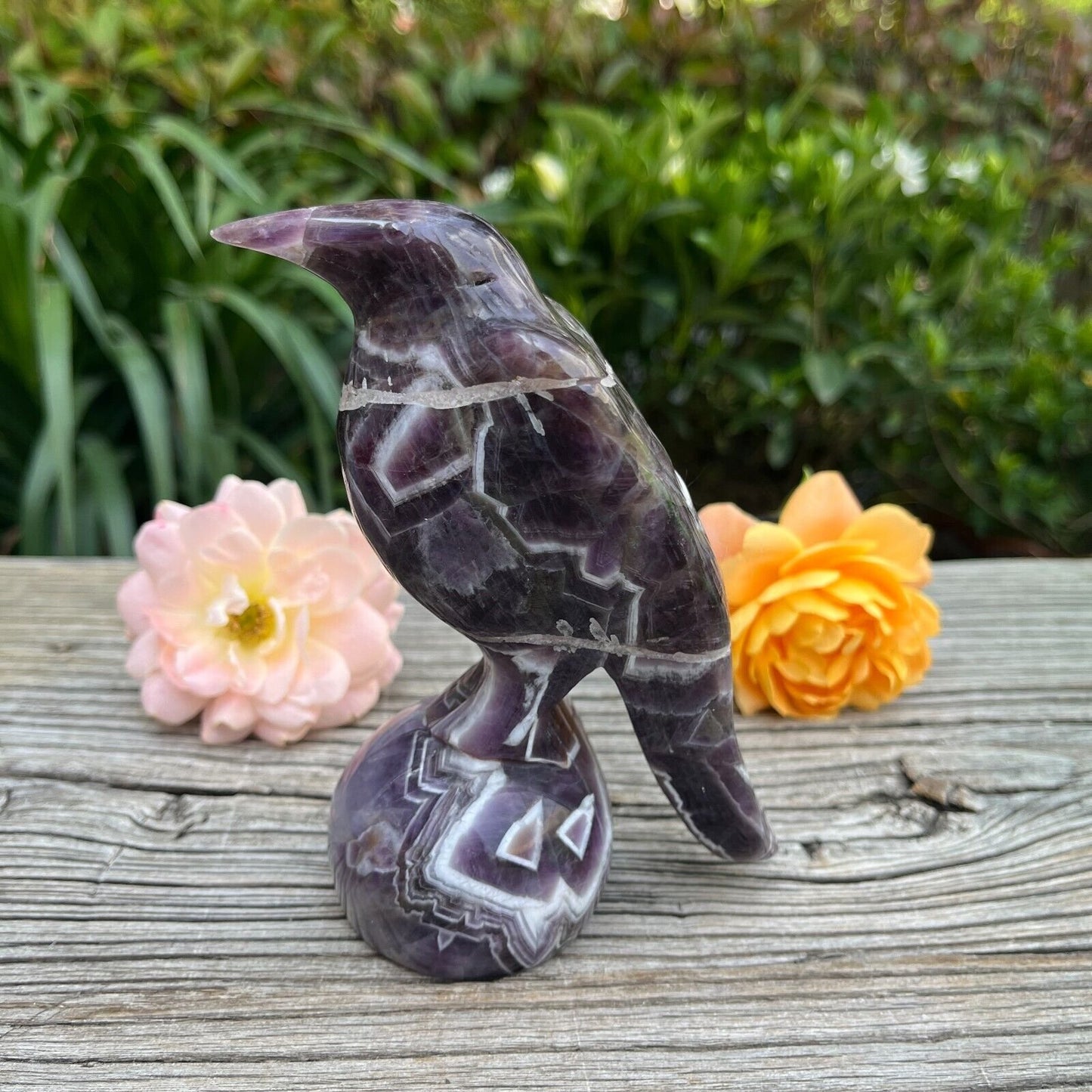 Precious Amethyst Raven with Solid Crystals, 128mm Tall, 602g (Purple, White)