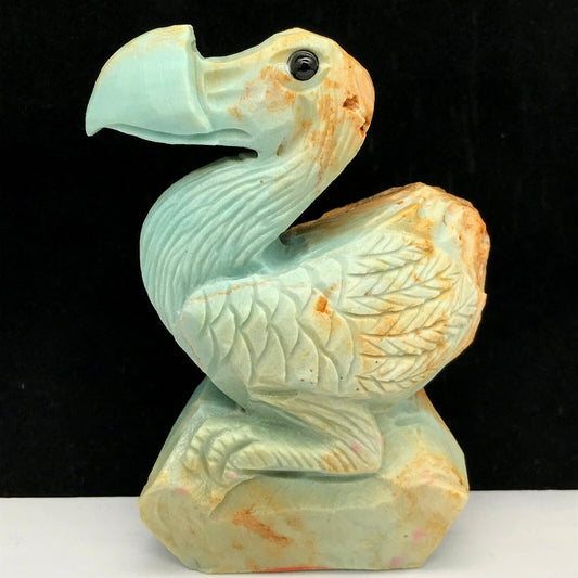 Rare Amazonite Dodo with Geodic Quartz Crystals, 90mm Tall, 247g (Blue, Green, Yellow)