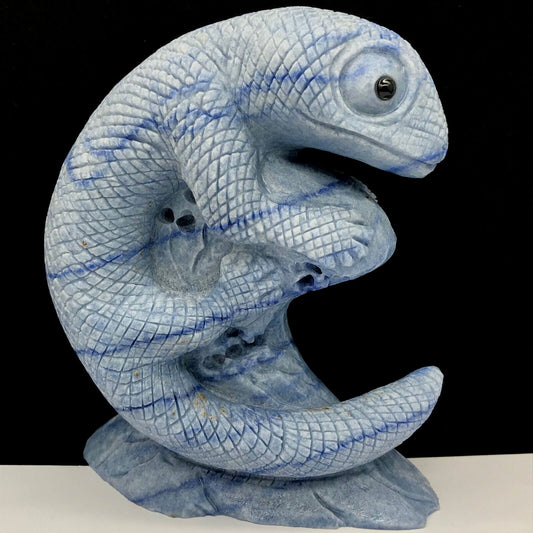 Rare Blue Aventurine Lizard, 115mm Tall, 548g (Blue, Black)